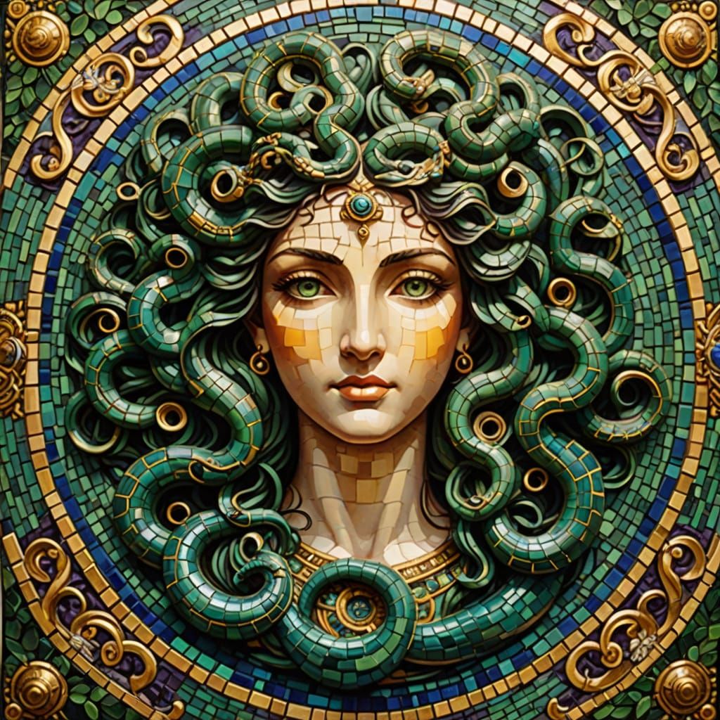 Byzantine Mosaic of Medusa in Vibrant Colors