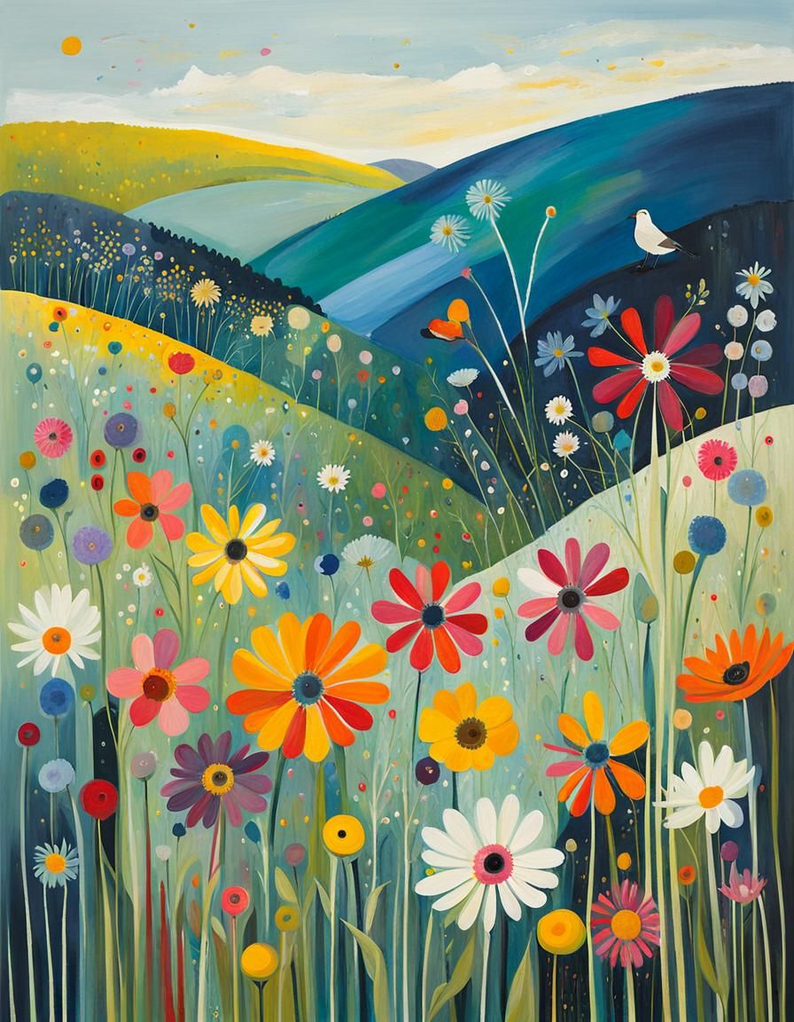 Abstract Wildflowers in Complementary Colors