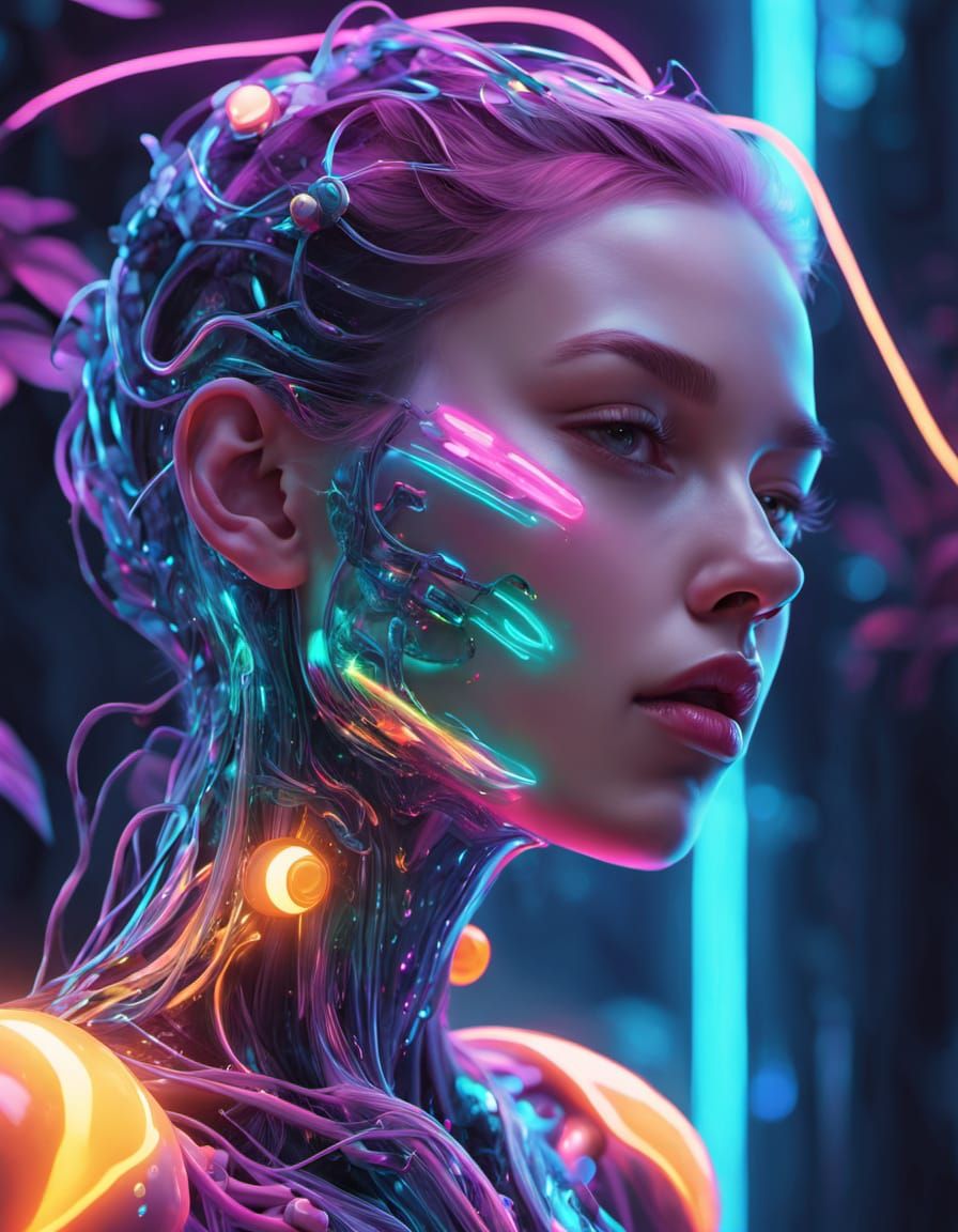 Lush Cybernetic Plants in a Neon Bioluminescent Style