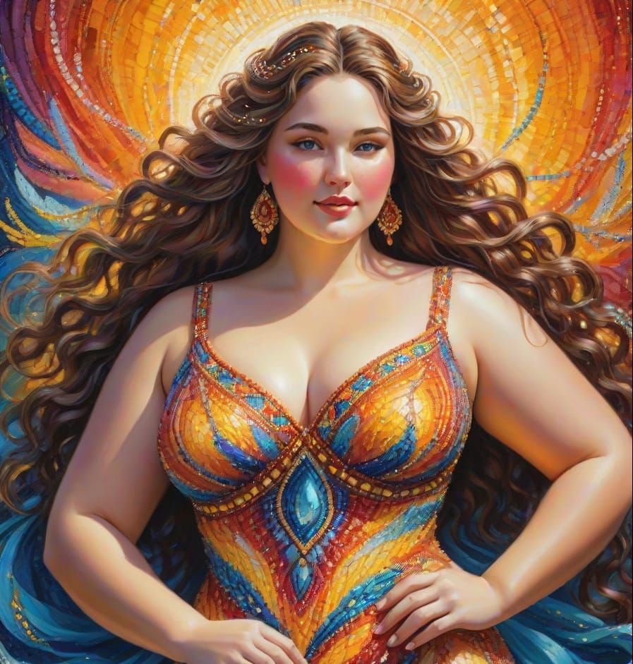 Goddess in Beaded Dress: Detailed Digital Art