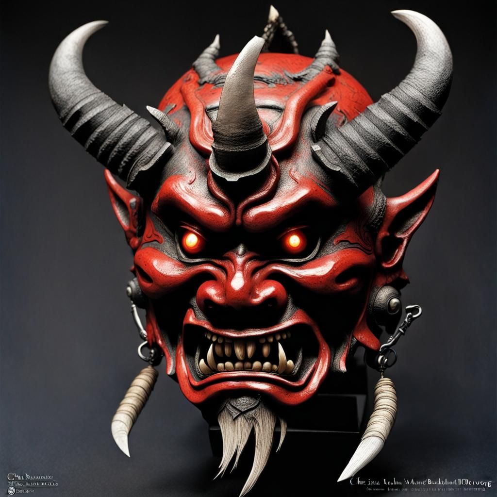 Hyperrealistic Oni Mask in Comic Book Style