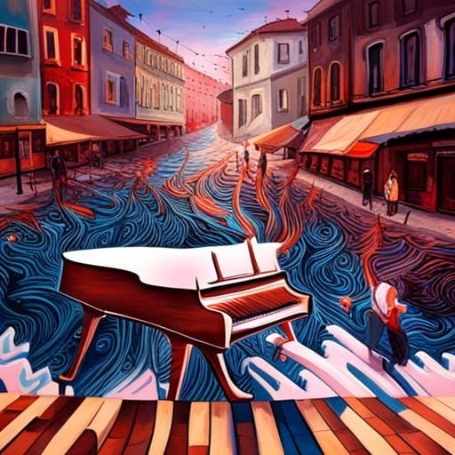 Giant Piano in City Square: Graffiti Splash Art
