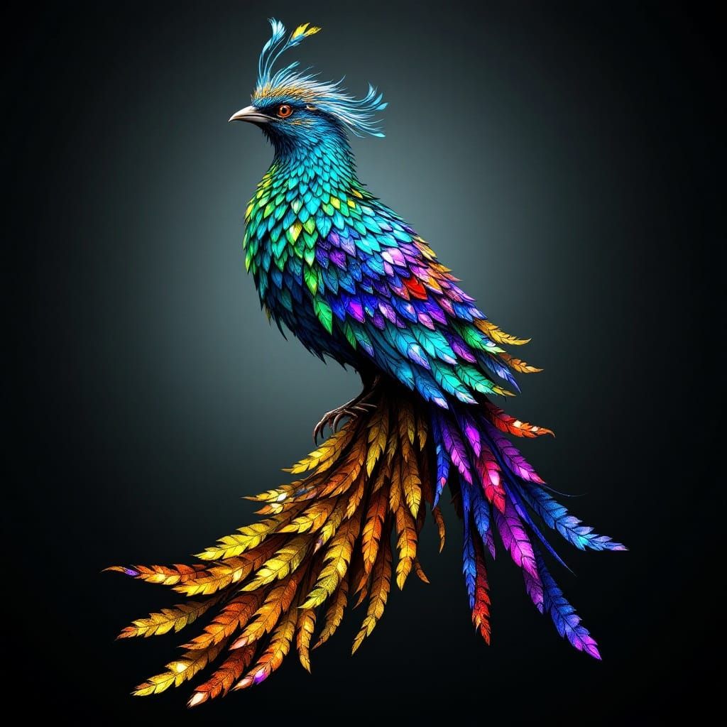 Photorealistic full body picture of a bird with feathers lik...