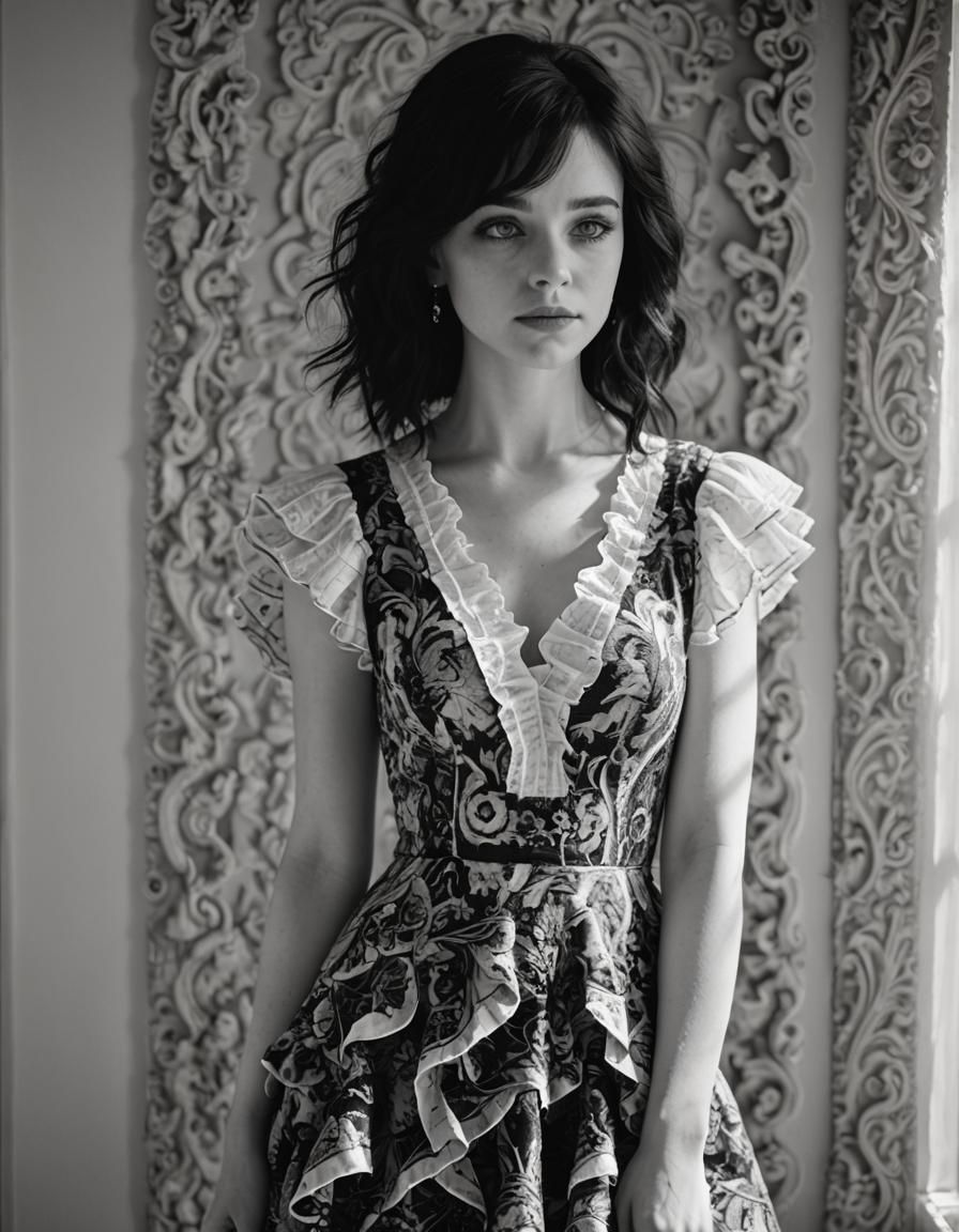 Striking Woman in Black and White Dress, Sunlight
