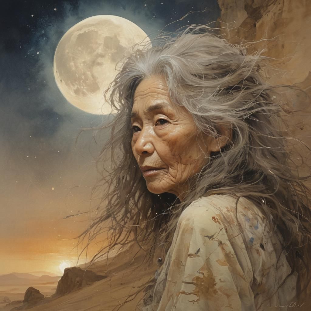 Ethereal Japanese Woman Portrait in Impressionist Watercolor