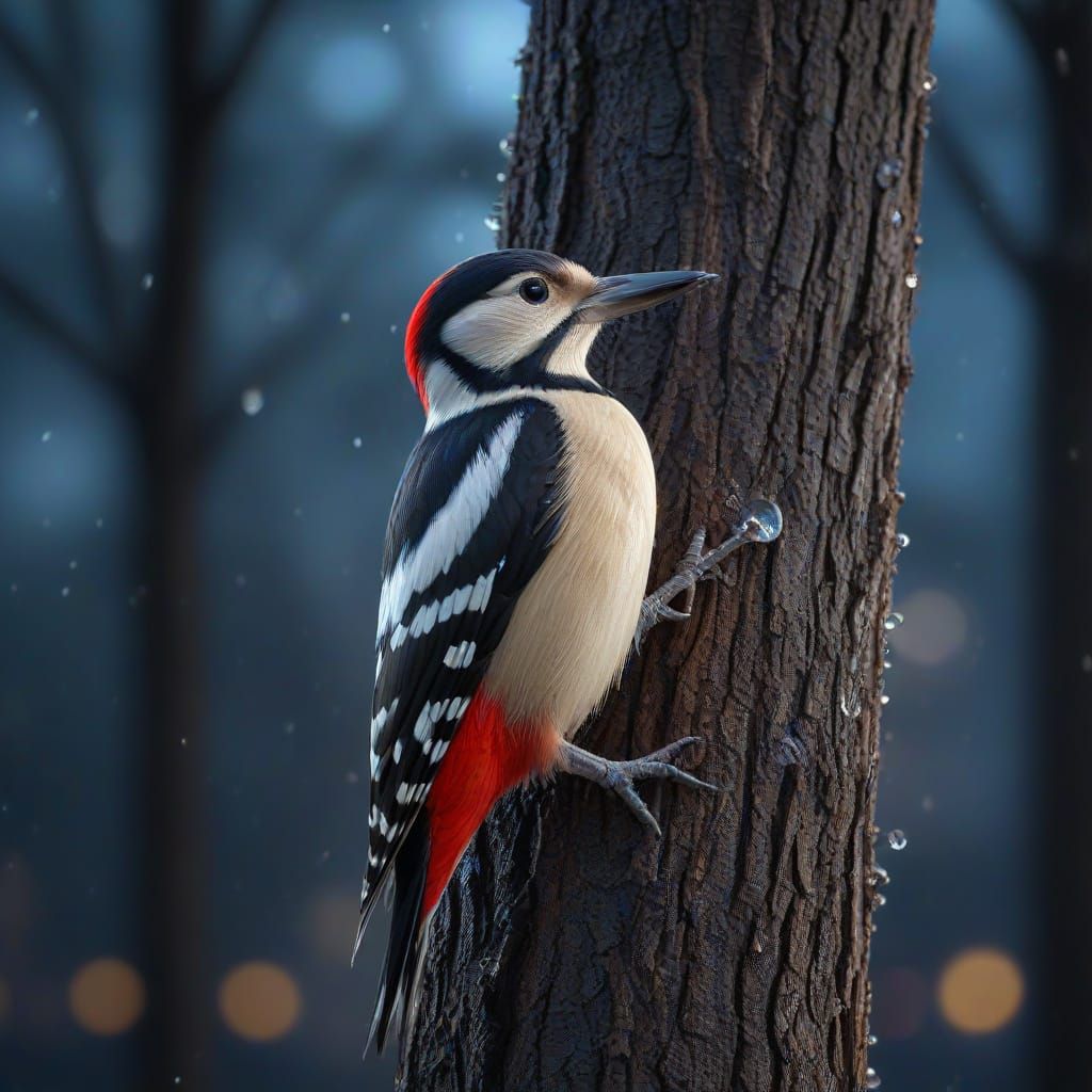 Cyberpunk Woodpecker with Neon Feathers in Bokeh