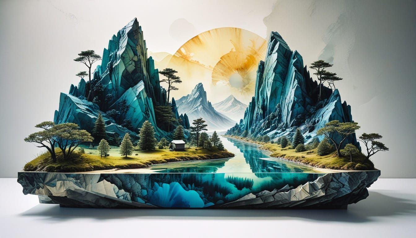 Surreal Masterpiece Landscape with Double Exposure