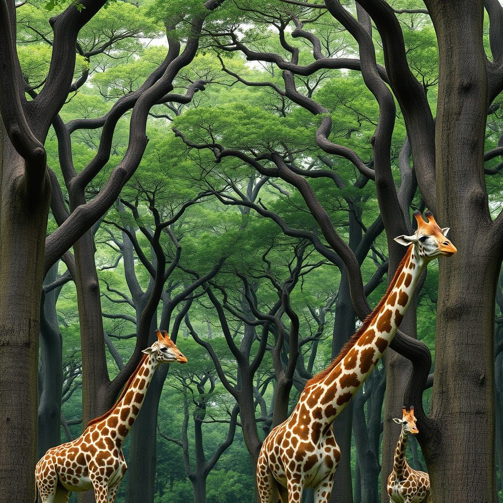 Giraffes Disguise Themselves in a Whispering Forest - Whimsi...