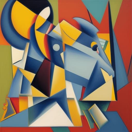 Cubist Cat on Bed in Geometric Fauvism Style