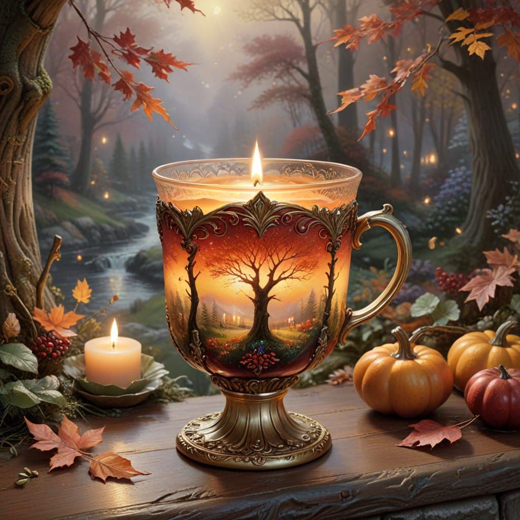 Golden Cup Candle in Autumn Patterns