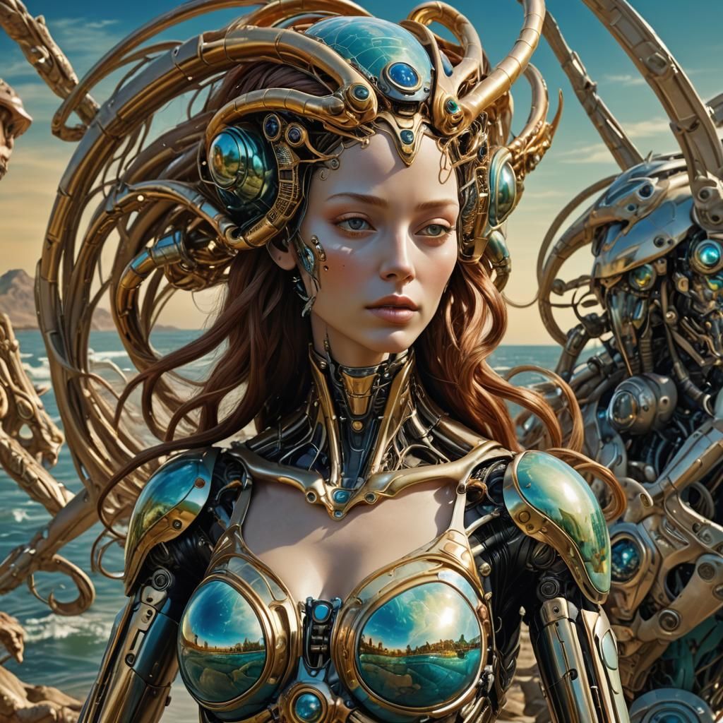 Alien Robot Birth in Botticelli Style