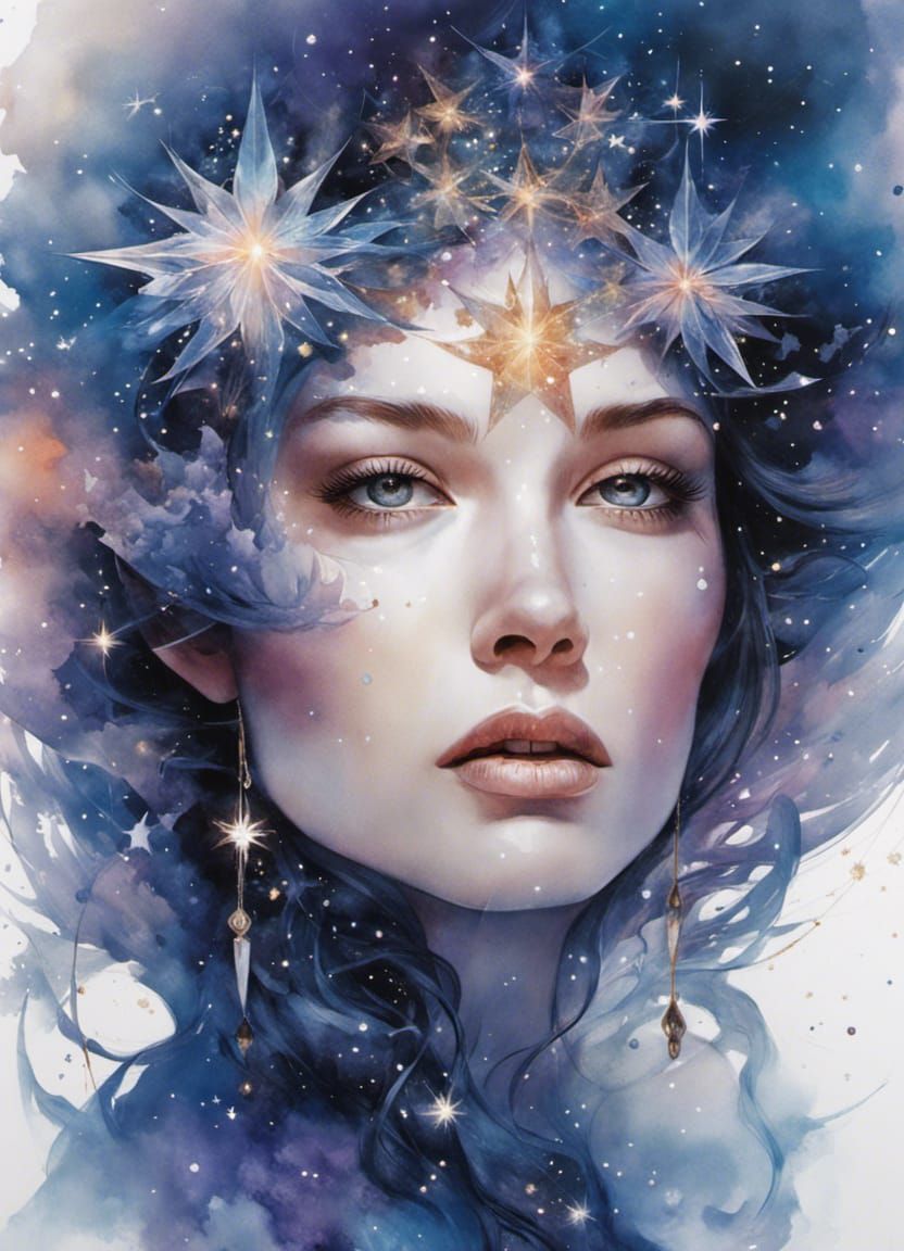Celestial Woman Portrait in Fractal Art Style