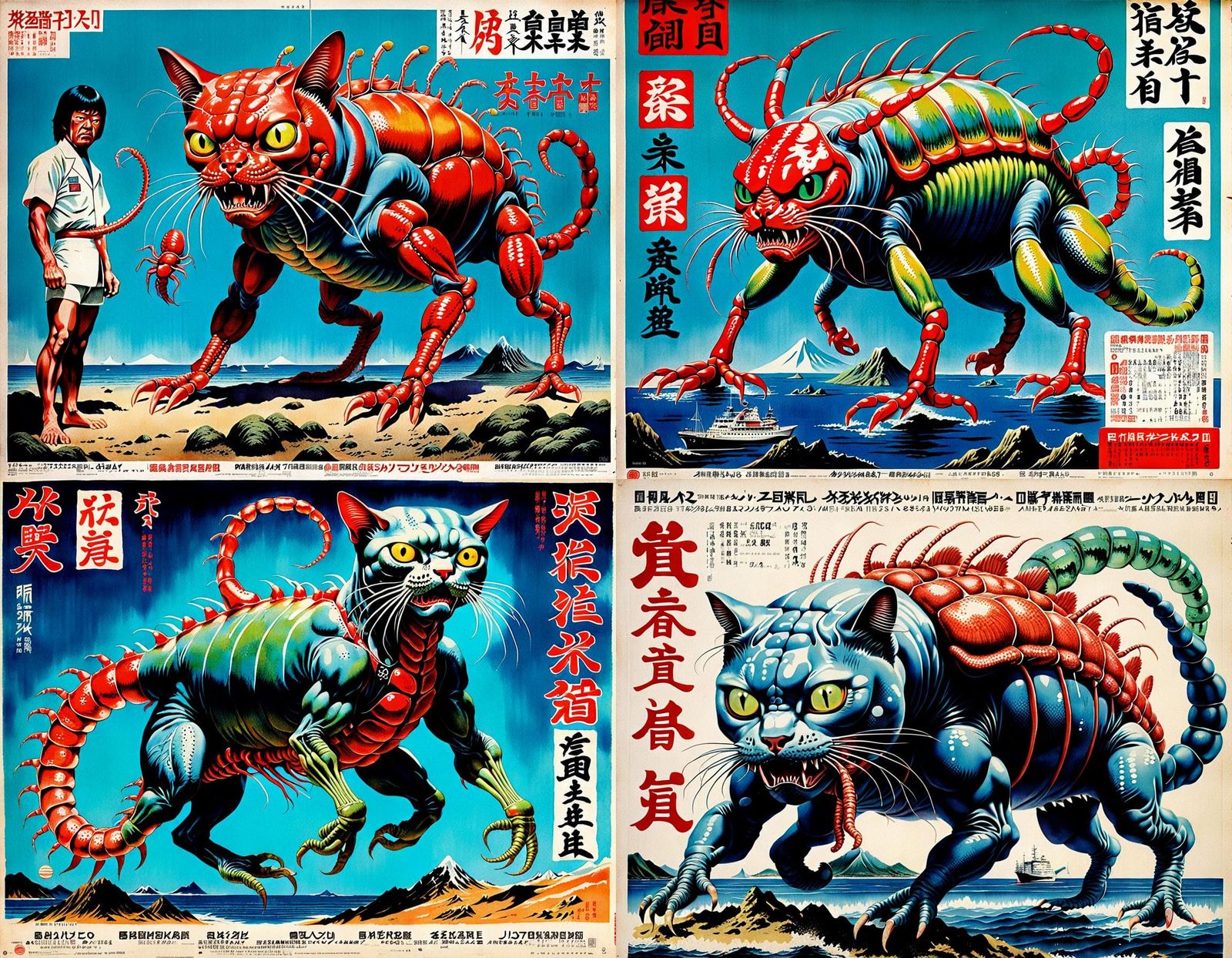 Bizarre Crustacean Feline Hybrid in 1970s Poster Style