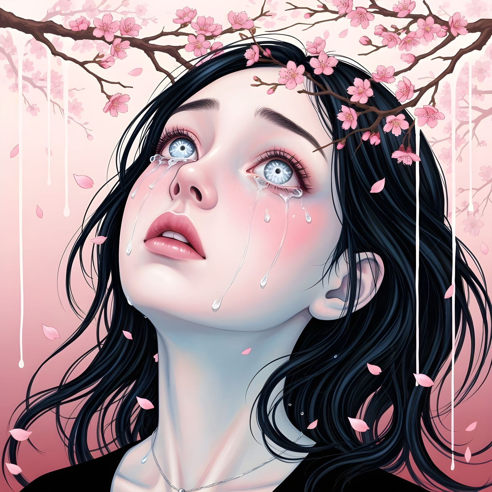 Manga Portrait of a Sad Woman with Crystal Tears