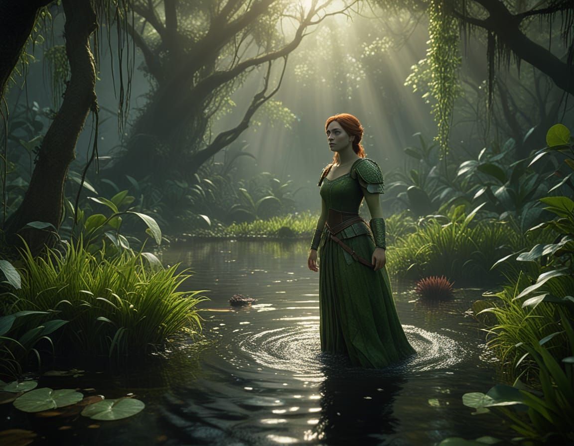Heroic Princess Fiona in a Lush Swampy Environment, Cinemati...