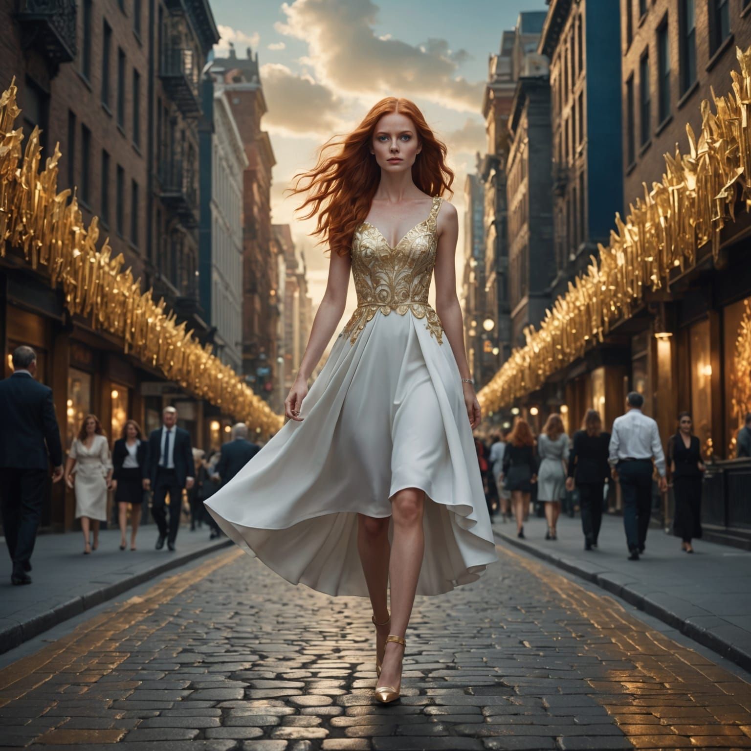 Woman in Golden City: Digital Matte Painting