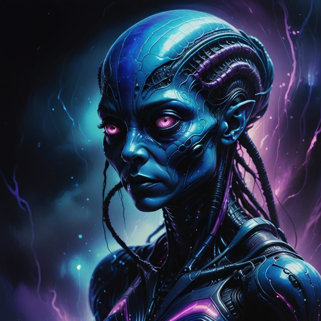 Surreal Alien Snail in Dark Oil Painting