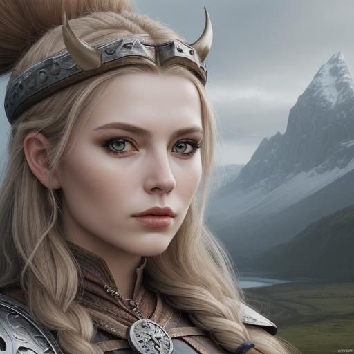 Viking Woman Portrait in Fantasy Landscape