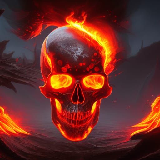 Detailed Flaming Skull Fantasy Concept Art