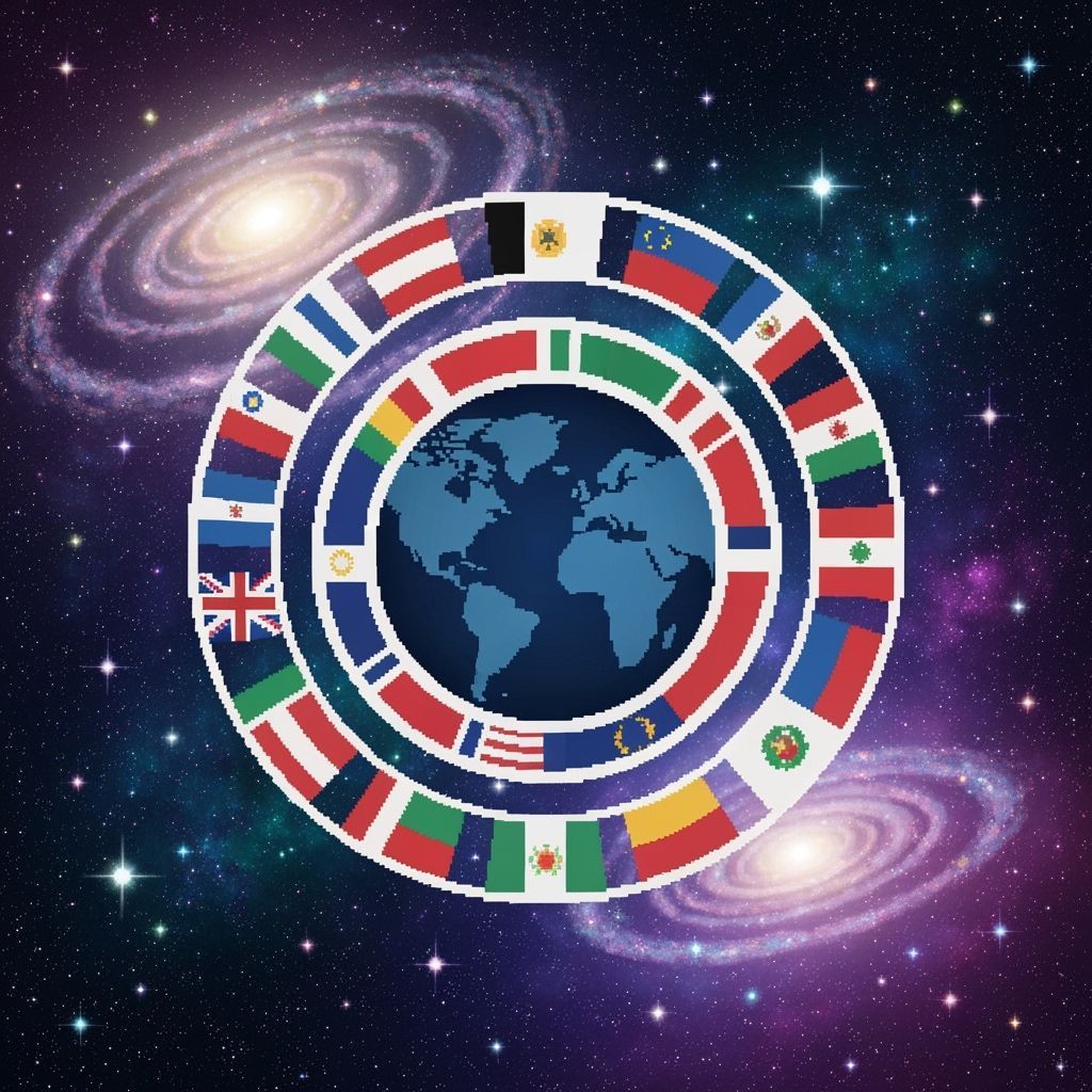 Pixelated Earth Flag in Cosmic EarthBound Style