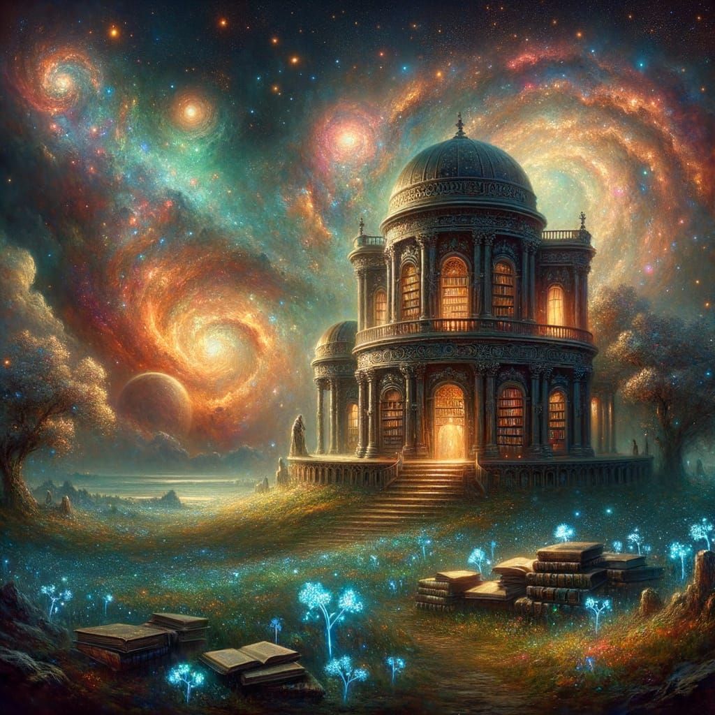 Cosmic Observatory Adorned with Celestial Patterns and Biolu...
