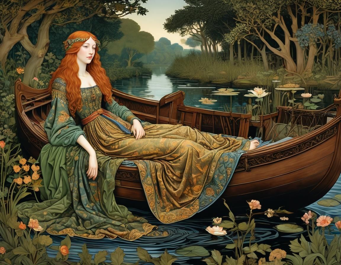 The Lady of Shalott in the style of William Morris