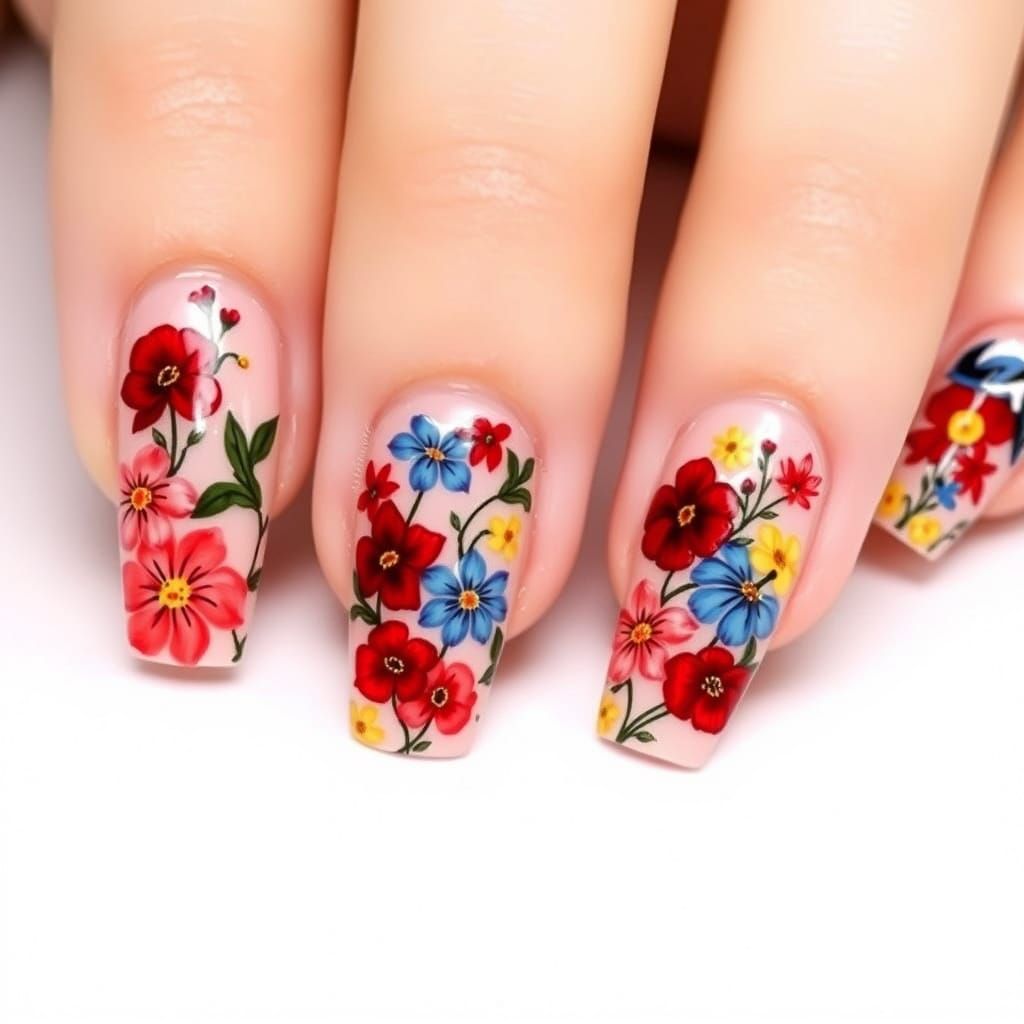 Vibrant Floral Nail Art in Dutch and Japanese Styles