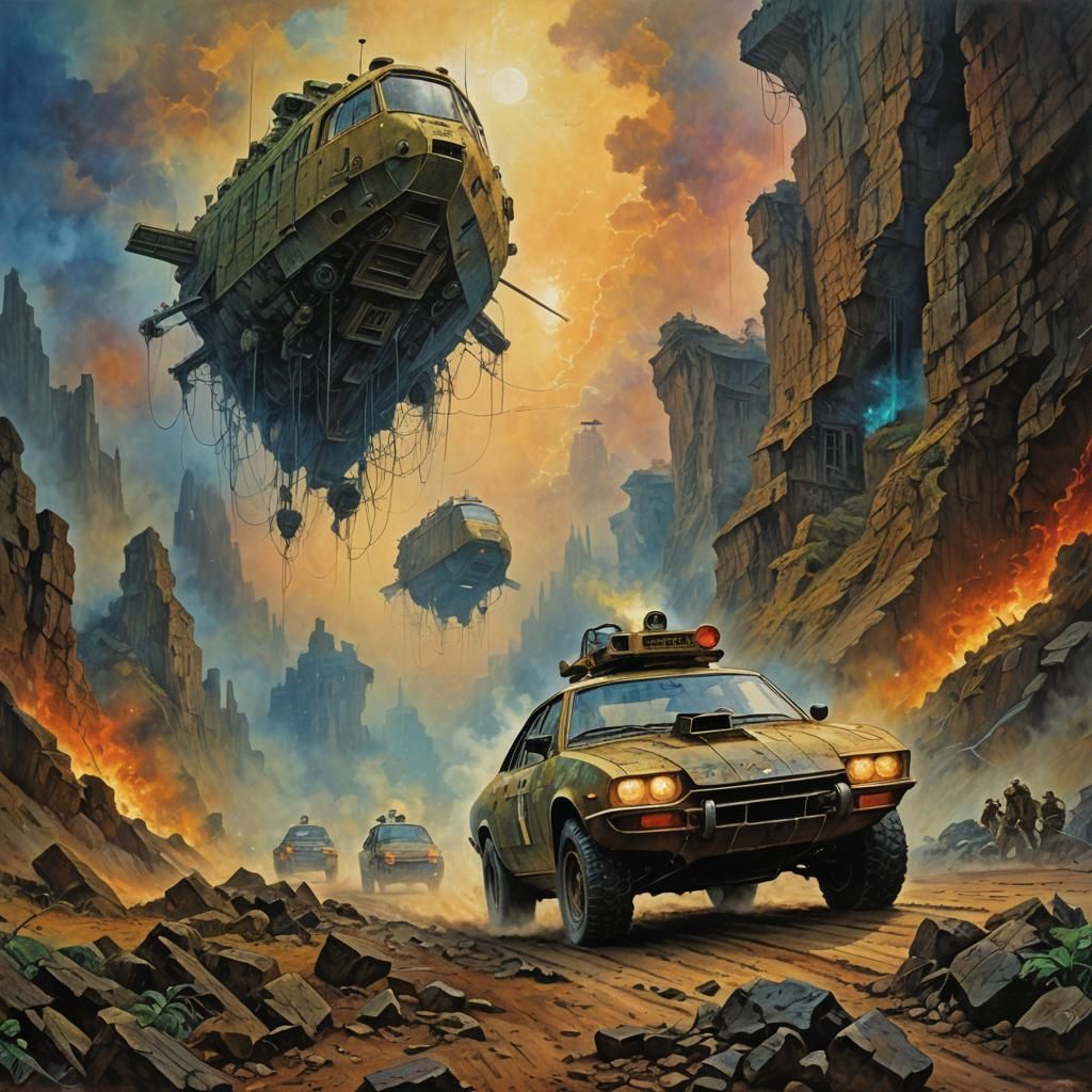 Dystopian Sci-Fi Pursuit: A Surreal Masterpiece