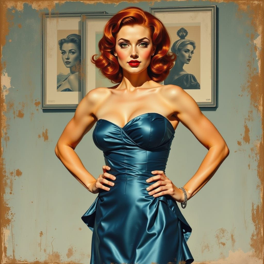 Confident Pin-Up in Zorn Style with Impasto Dress