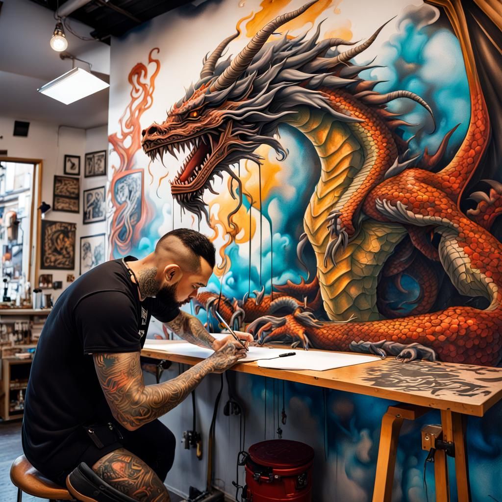 Dragon Tattoo in Graffiti Art Style
