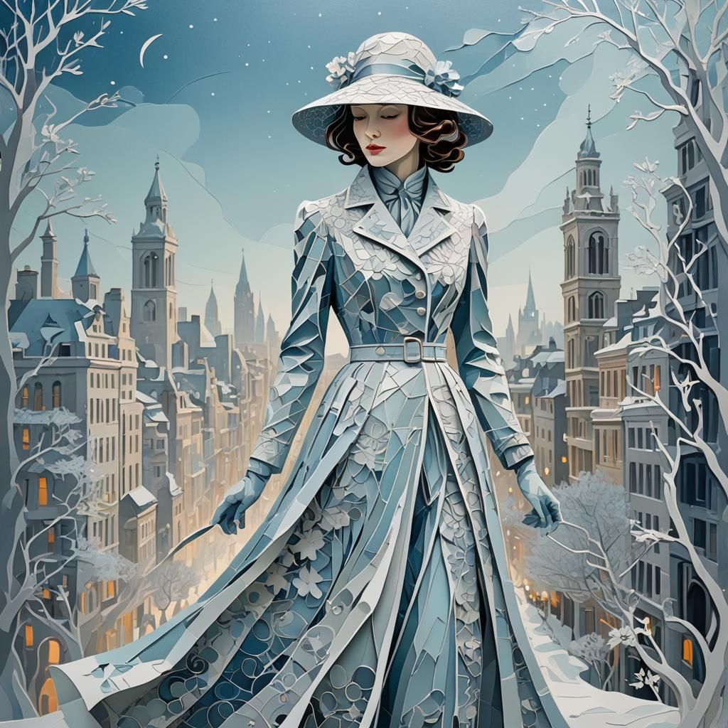 Ethereal Detective: Paper Cutout Silhouette in Van Gogh Styl...