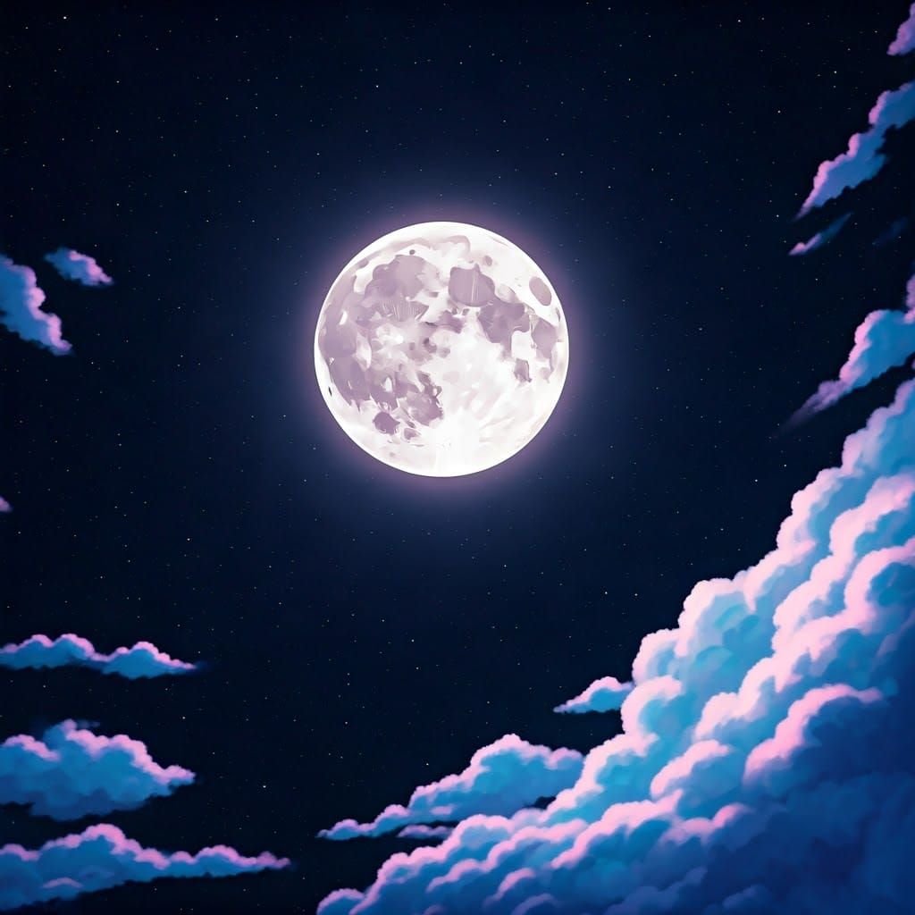Luminous Moon in Starry Anime Sky