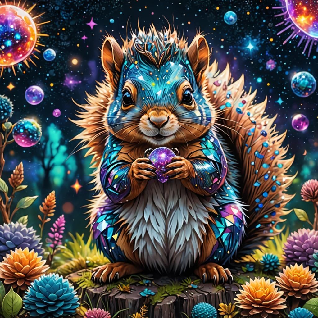 Cute Hybrid  squirrel with a hedgehog 8k resolution holograp...