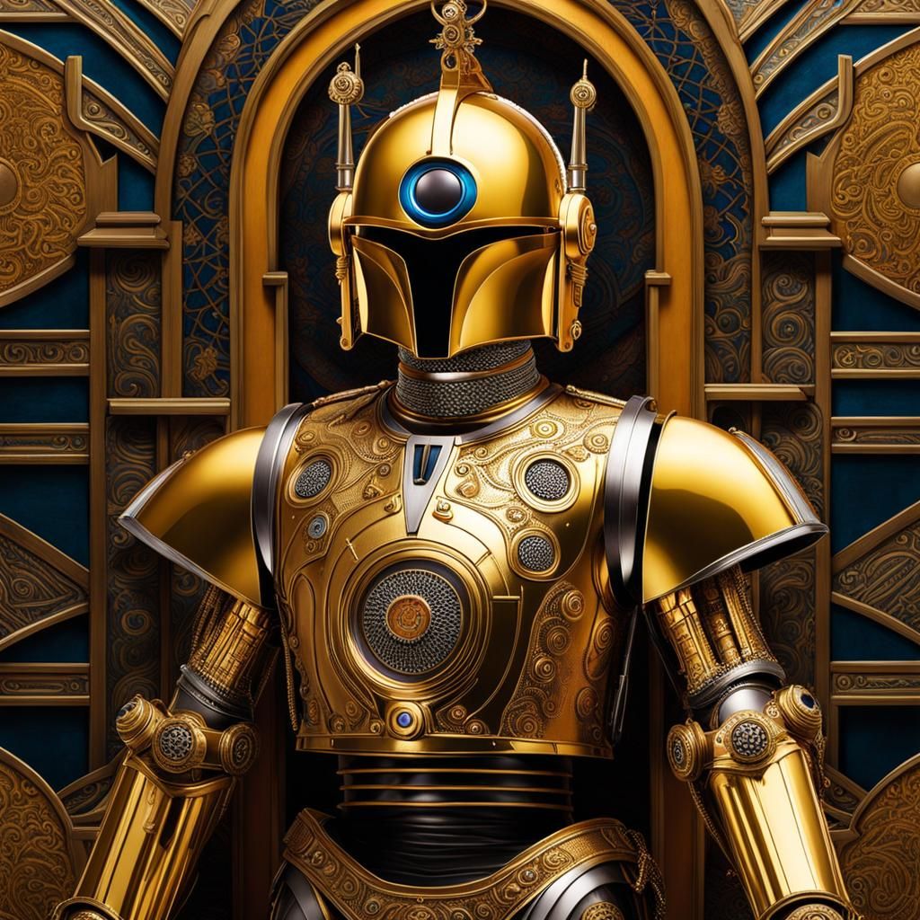 C3PO as Medieval Knight in Exquisite Oil Painting