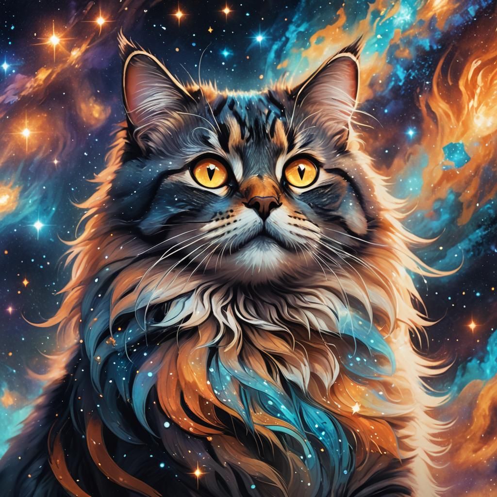 Cosmic Cat Portrait in Galaxy Concept Art