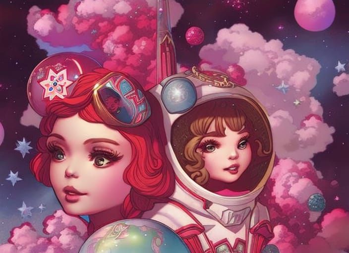 Kawaii Astronaut in Candyland: Digital Art