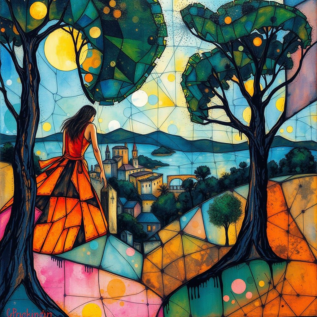 Ethereal Fantasy Landscapes in Vibrant Hypercubist Style
