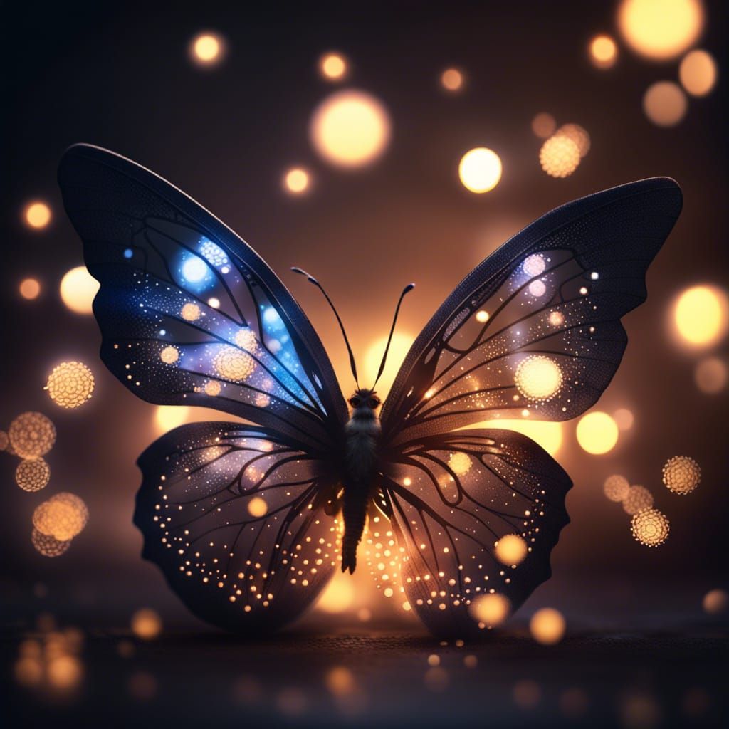 Glowing Butterfly with Bokeh and Fairy Dust