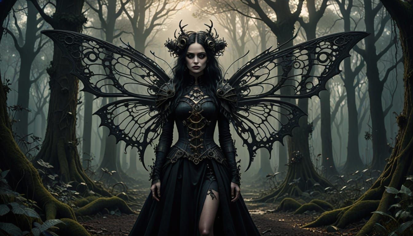 Ethereal Dark Fairy in Clockwork Forest