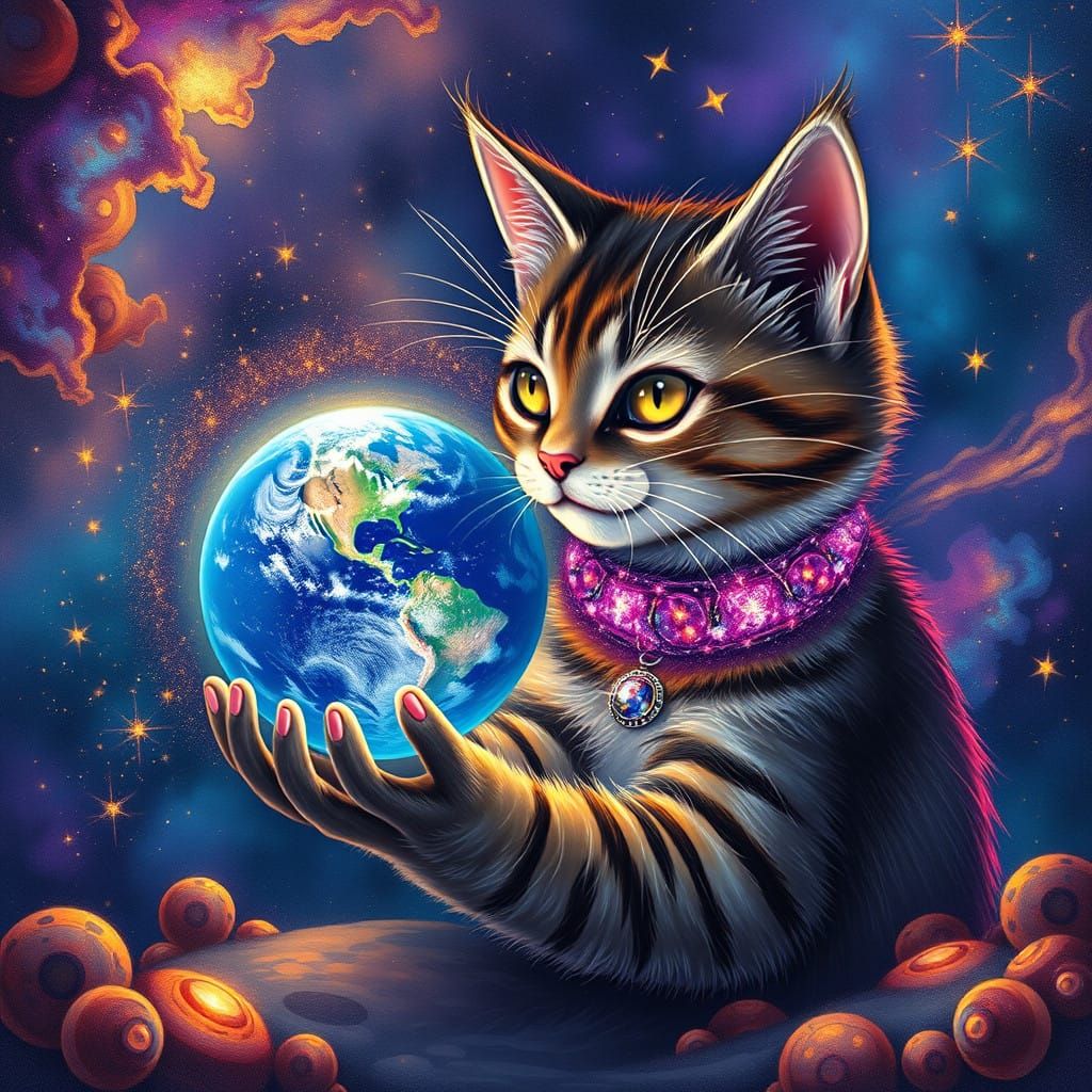 Cosmic Cat in Vibrant, 8k Digital Art