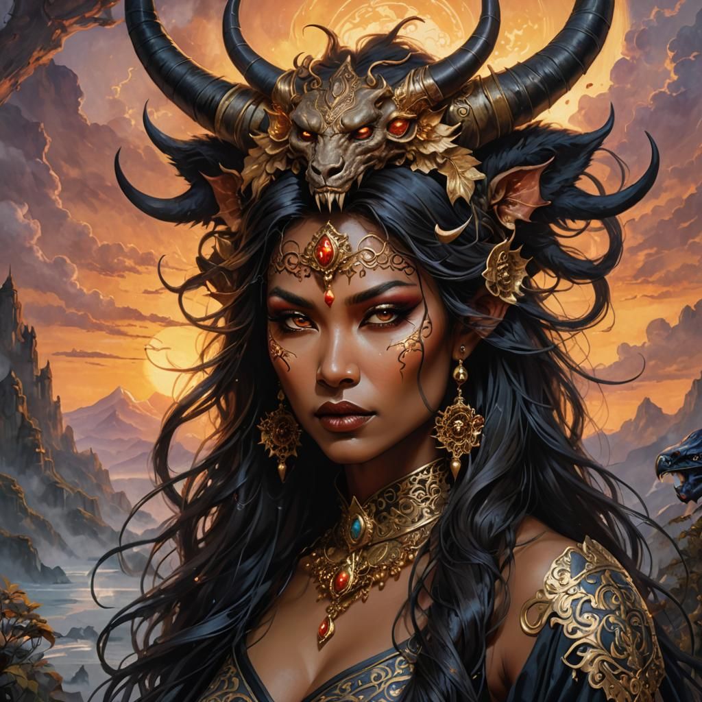 Rakshasa Princess Portrait in Art Nouveau Style