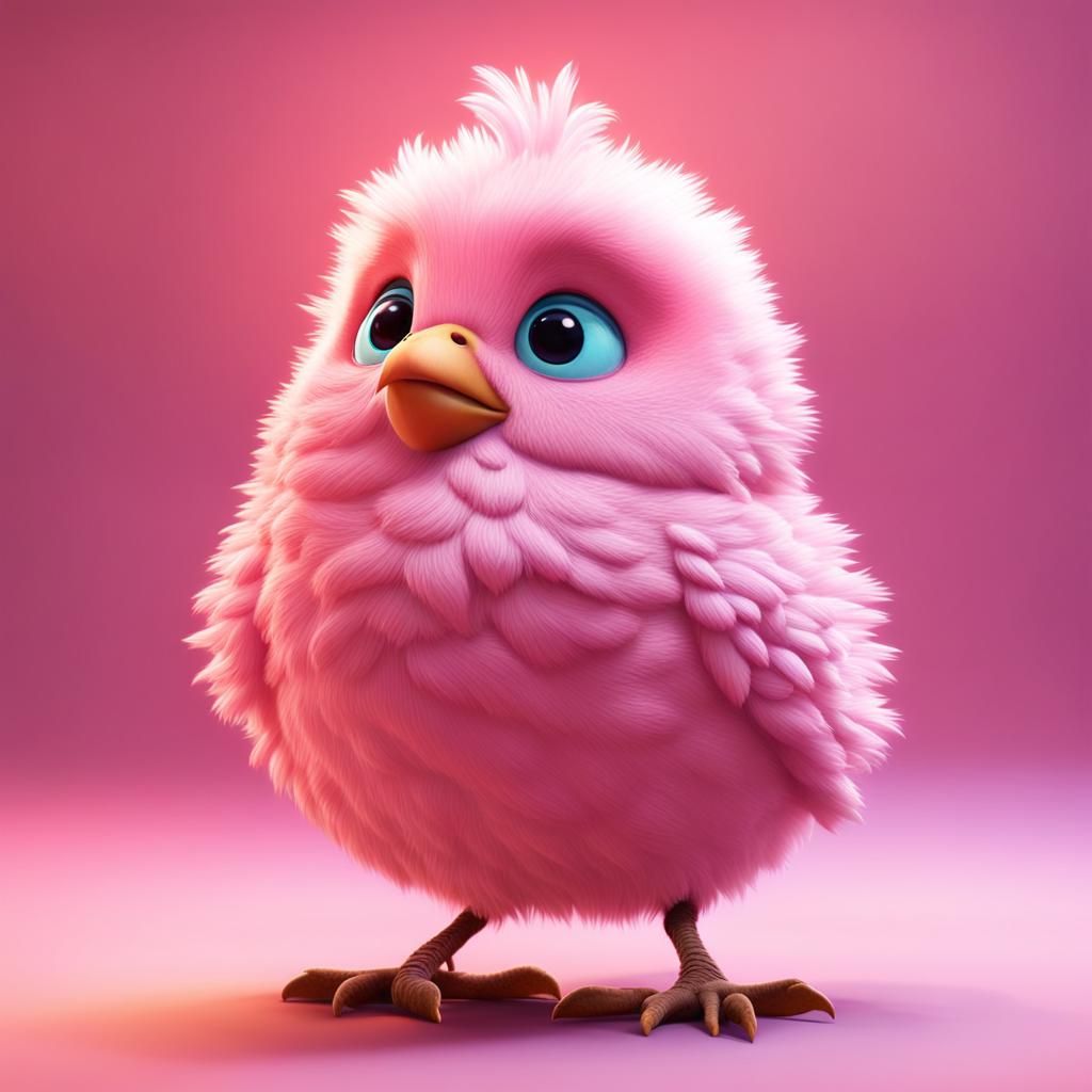 Fluffy Pink Bird in 3D Digital Art Style