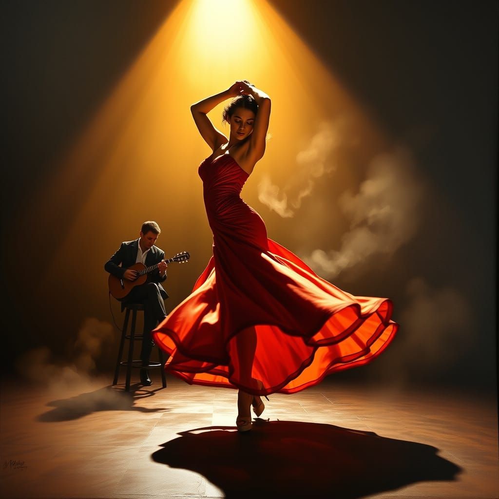 Flamenco Dancer in Surreal Chiaroscuro Spotlight