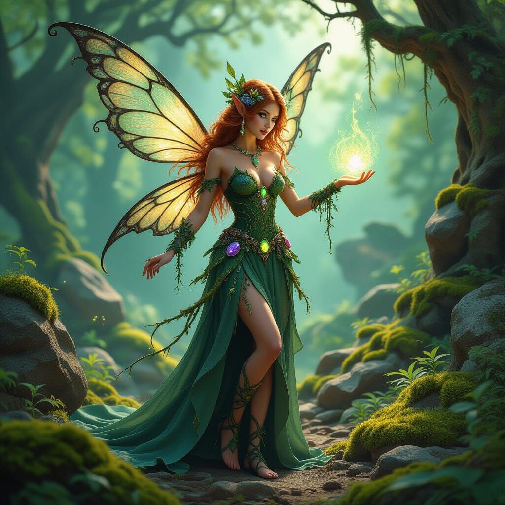 Earth Fairy in Gemstone Dress Controls Nature