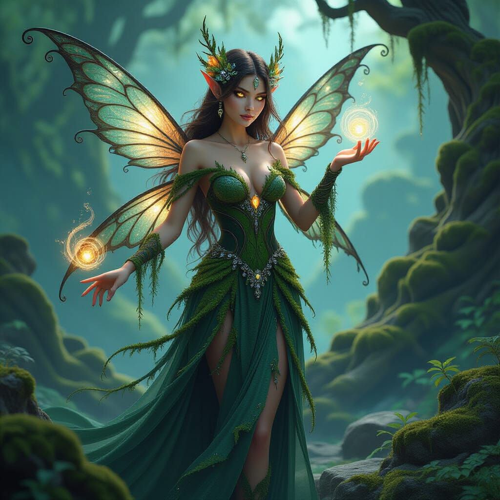 Earth Fairy Controlling Stone in Detailed Matte Painting Sty...