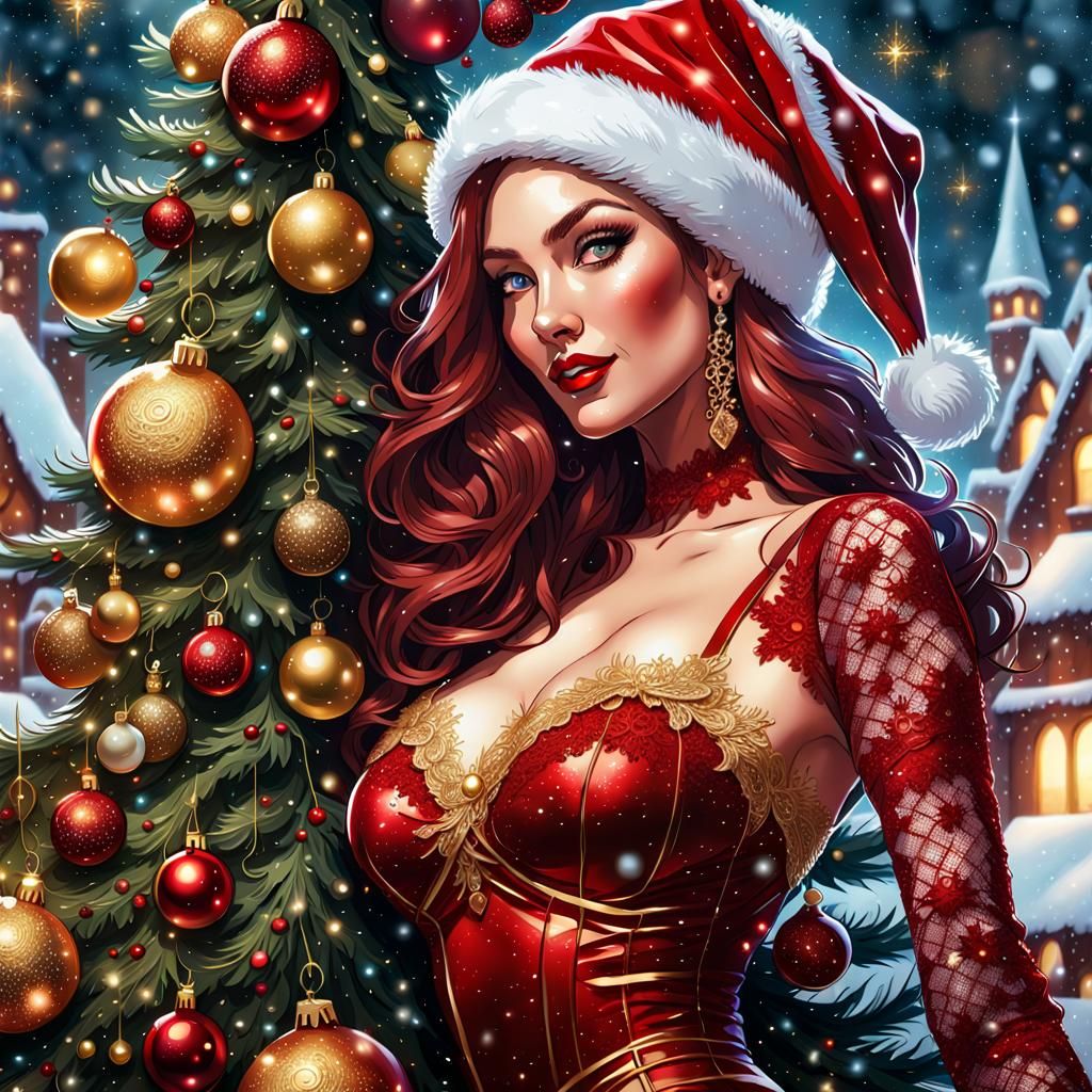 Cosmic Christmas Beauty Decorating Tree in Fantasy Art Style