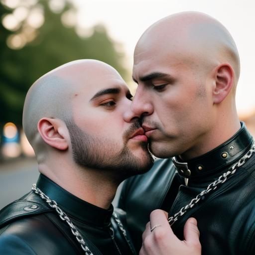 Two Bald Men Kissing in Tom of Finland Style