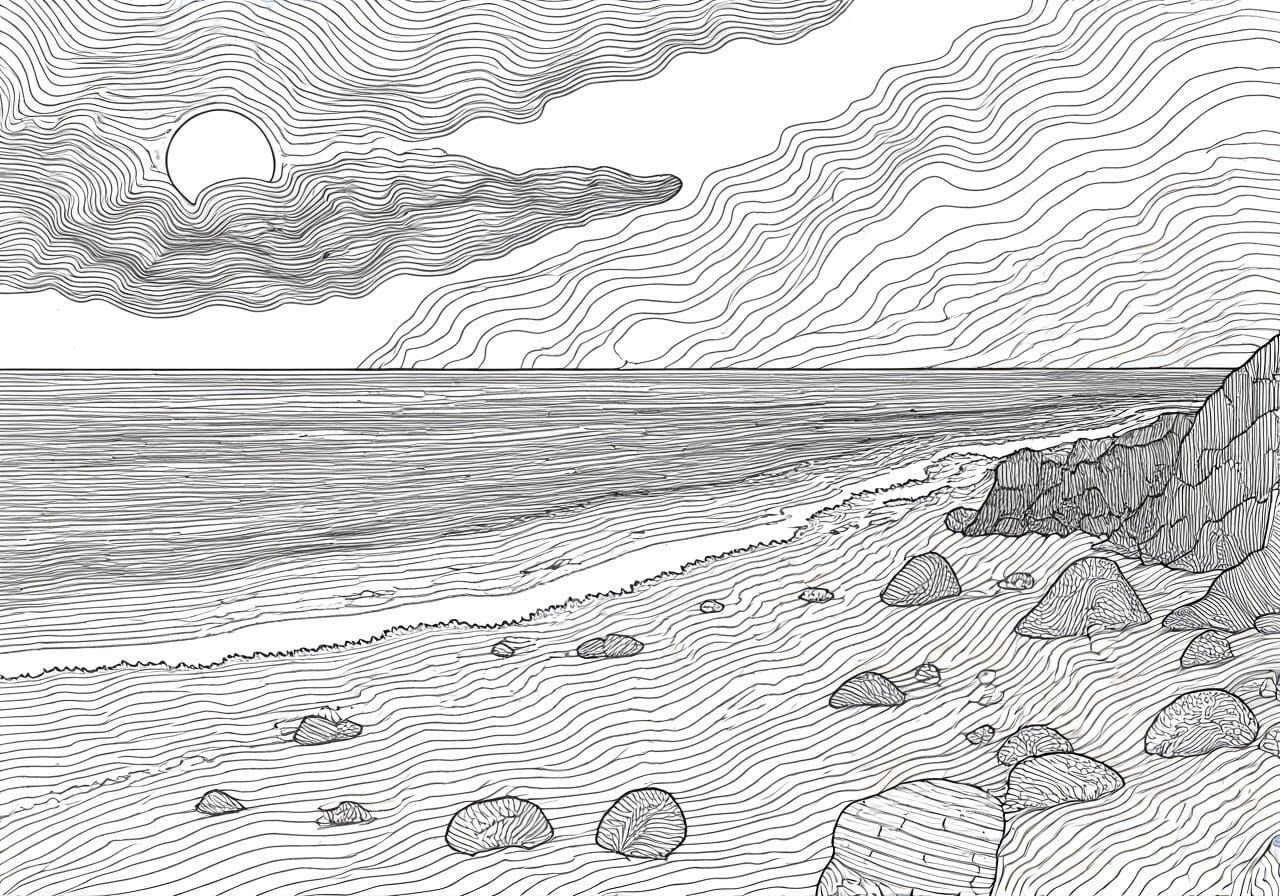 Beach Landscape in Zentangle Line Art