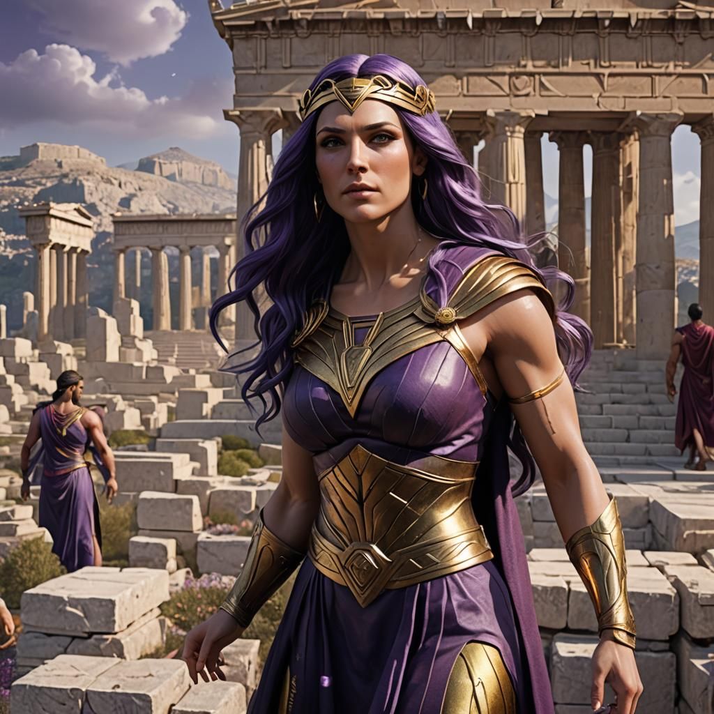 Athletic Greek Goddess with Purple Hair