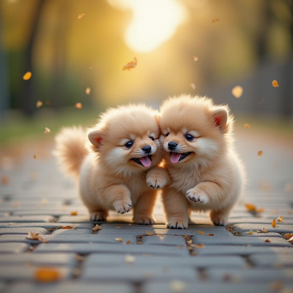 Adorable Balls of Fluff Frolicking on Footpath